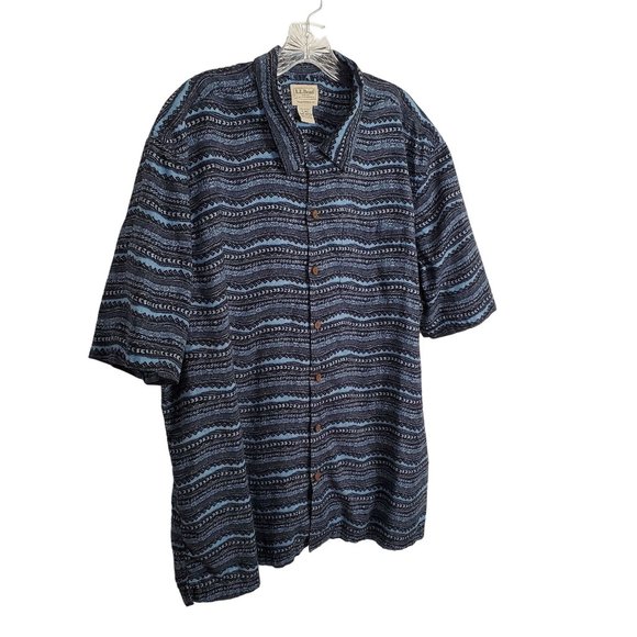 LL Bean Size XL Shirt Traditional Fit Cotton Jersey Knit Hawaiian Button Front - Picture 1 of 7